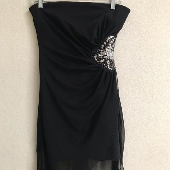 Teaze Me Y2K retro black strapless pull on high/low party prom mini dress 6* - Picture 4 of 12